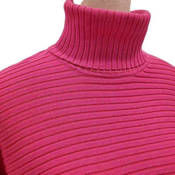 PINK ROSE SZ S Bright Pink Relaxed Oversized Ribbed Knit Cropped Turtleneck Swea - Picture 2 of 8